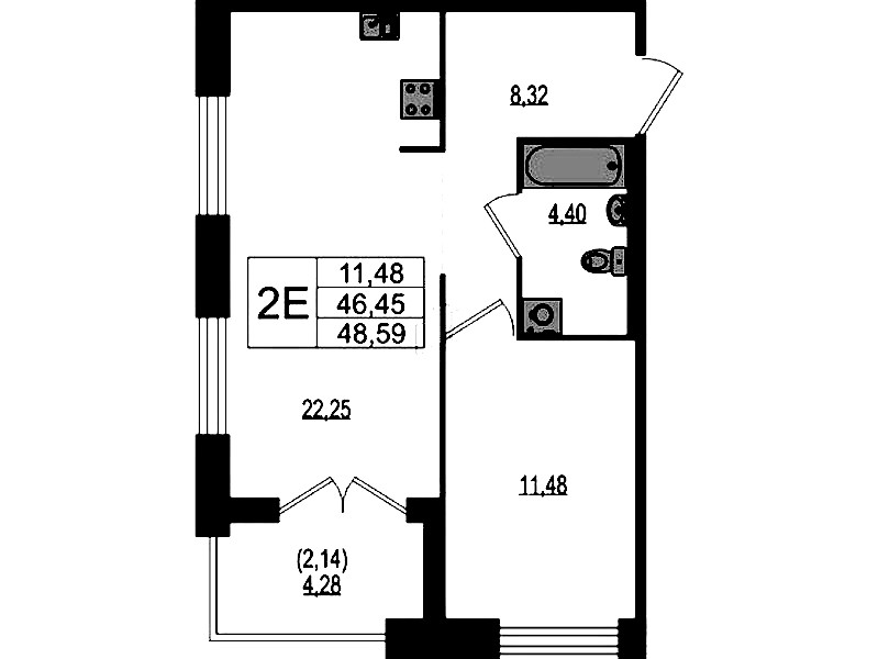 1-комнатная квартира 48.59 м², 1/4 эт., ЖК «Ranta Residence»